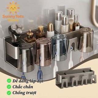 Giá đỡ bàn chải đánh răng treo tường Giá nhôm Cốc ABS Máy khoan Phòng tắm miễn phí Người tổ chức Tiết kiệm không gian