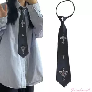 FF Jk Đồng Nhất Cà Vạt Đen Khắc Kim Loại Chữ Thập Cổ Nhật Bản Jk seifuku Cosplay Dây Buộc Trước Nữ Sinh JK Phù Hợp Với Cổ