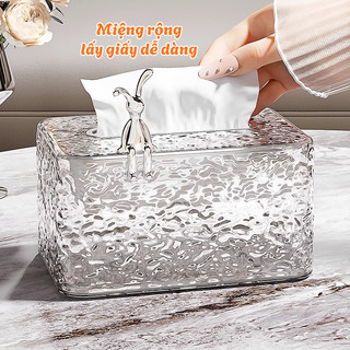 Hộp Đựng Giấy Ăn Acrylic Trong Suốt Vân Kim Cương ECO, Hộp Đựng Khăn Giấy Để Bàn Decor Chống Bụi