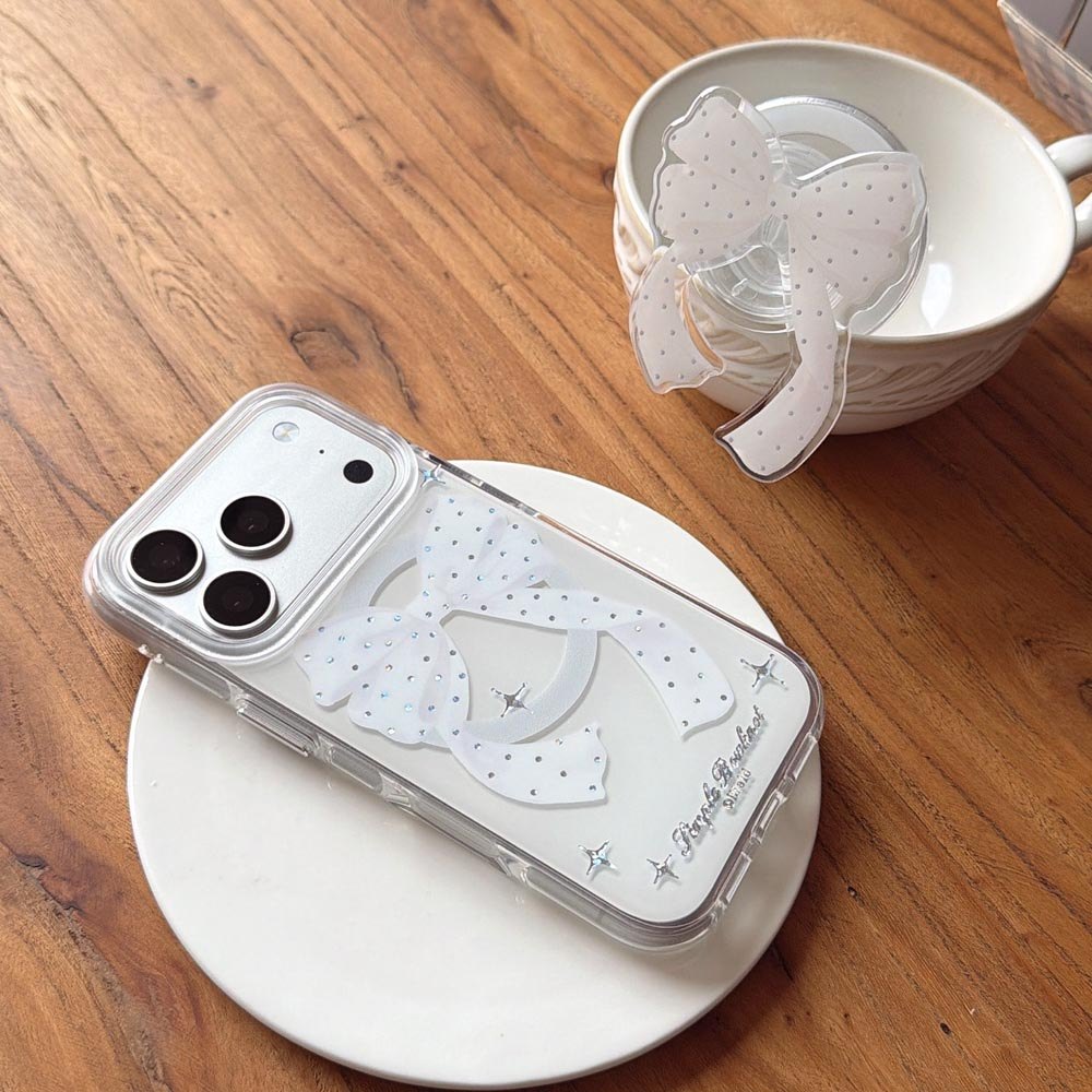 Ốp Lưng Cứng Tương Thích Với iPhone 13 14 14Pro 14ProMax 15 15Pro 15ProMax 16 16Pro 16ProMax 17 17Pro 17ProMax Vỏ Nam Châm Họa Tiết Nơ Trắng