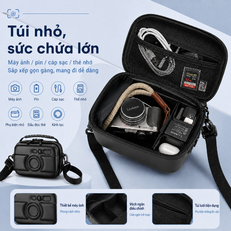 Túi Đeo Máy Ảnh Vỏ Cứng Di Động - Bảo Vệ Tối Ưu, Chống Sốc, Cho Máy Fujifilm, Instax & Đa Dòng