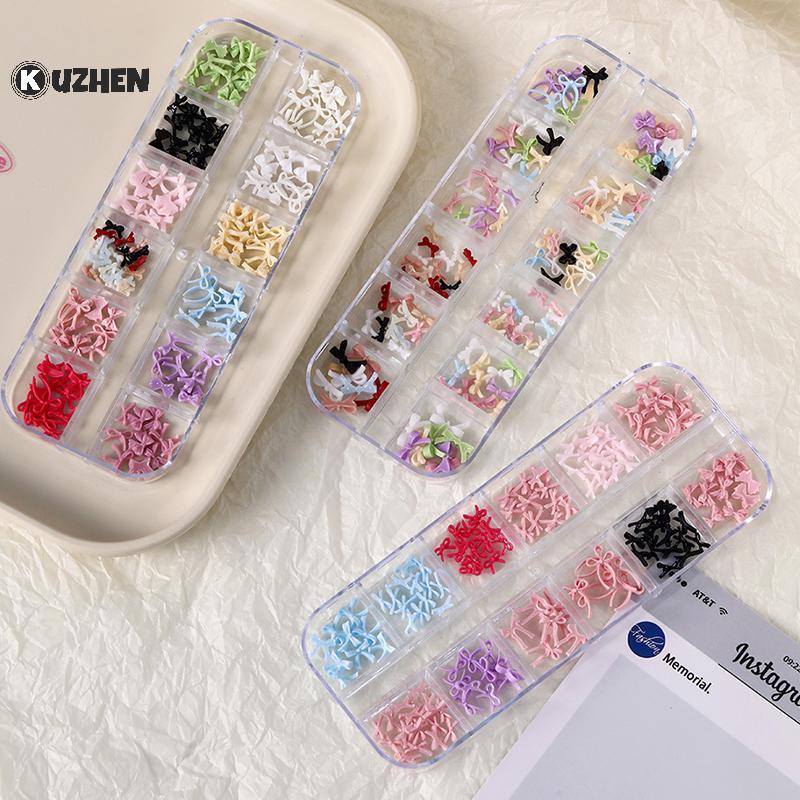 KUZHEN 12 Lưới Nhiều Màu Nơ Móng Tay Nghệ Thuật Quyến Rũ Mini Dây Đáng Yêu Thắt Nơ Nhựa Trang Trí Móng Tay Cho DIY Bông Tai Nail Suppli HOT