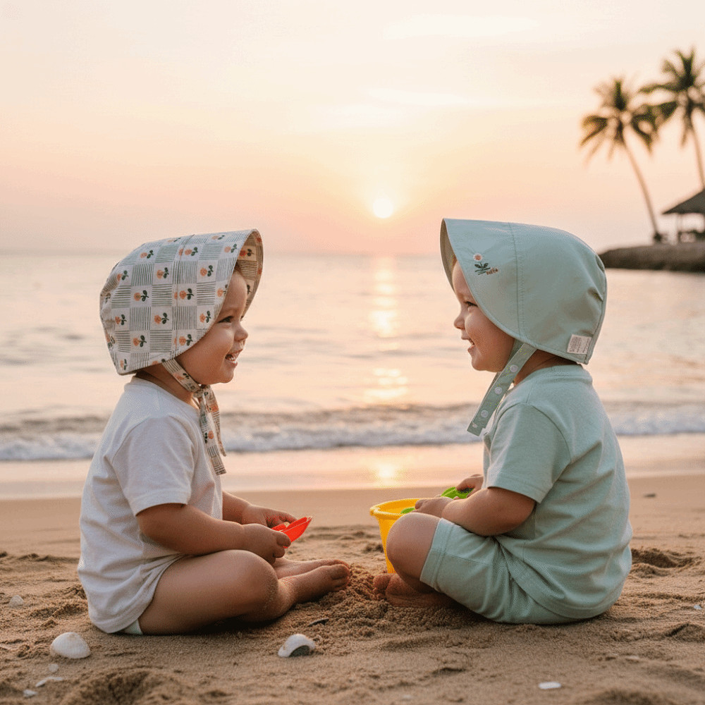 Mũ chống nắng cho trẻ sơ sinh IFASIN, Mũ chống nắng cho bé hai mặt thoáng khí, Mũ chống nắng viền rộng bằng vải Cotton có thể điều chỉnh thêu hoa nhẹ để sử dụng ngoài trời