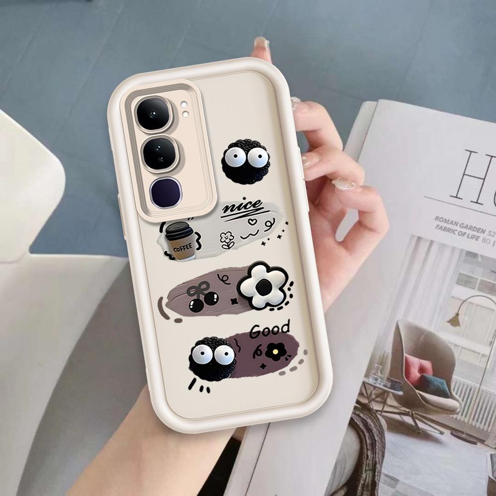 Ốp Lưng Cho VIVO Y19S Pro Y29 4G Hoạt Hình Silicon Mềm Vỏ Điện Thoại TPU Đen Bóng Than Thiên Thần Mắt Chống Sốc Mặt Sau