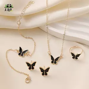 1 Bộ Thời Trang Tinh Tế Đơn Giản Đa Năng Bướm Nelace Vòng Tay Bông Tai Nhẫn Dành Cho Nữ Bé Gái Tiệc Cưới Bộ Trang Sức Quà Tặng EMKK