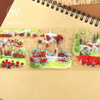 JIANWU 70mm * 5m Vintage Hoa Hồng Lâu Đài Phong Cảnh Chất Liệu Cắt Băng Thêu Sò PET Sáng Tạo DIY Tạp Chí Văn Phòng Phẩm