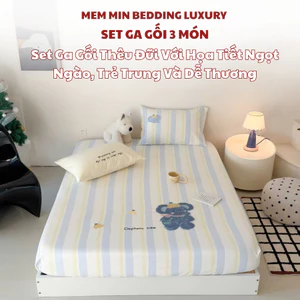 Set ga gối 3 món đũi thêu cotton cực thoáng khí và dịu nhẹ, êm ái với làn da Memminbedding