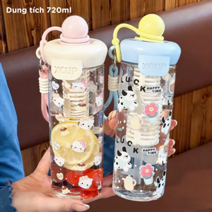 Bình Nước Trong Suốt HomeMate 720ML Kèm Ống Hút Silicone & Lõi Lọc Trà, Bình Nước Dễ Thương Có Quai Xách