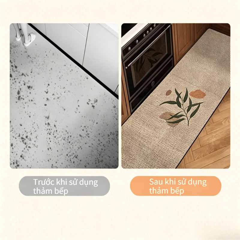 Thảm Bếp Chống Trượt Silicon – Họa Tiết Gỗ Mây Phong Cách Retro, Thấm Nước, Dễ Vệ Sinh, Có Thể Giặt Máy