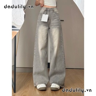 DADULILY Quần Bò ỐNg RộNg Cạp Cao Ống Rộng Màu Xám Cổ Điển Quần Dài Lau Sàn Ống Đứng Mẫu Mới Mùa Hè Cho Nữ
