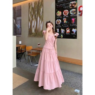 Set Áo Thô Cánh Tiên Mix Chân Váy Xoè Tầng Dáng Dài, Váy hai dây Thời Trang Nữ 3 Màu Hoadanbistore