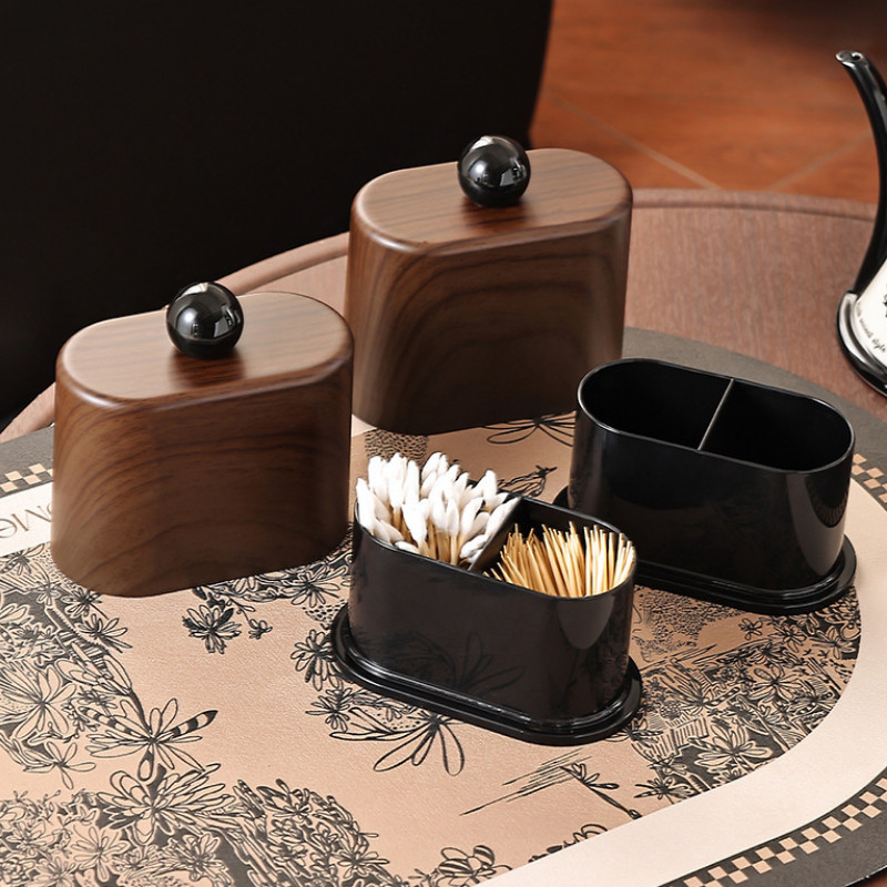 Lọ Đựng Tăm HomeMate Giả Vân Gỗ Óc Chó, Hộp Đựng Tăm Bông Vintage Decor Bàn Ăn & Bàn Trang Điểm