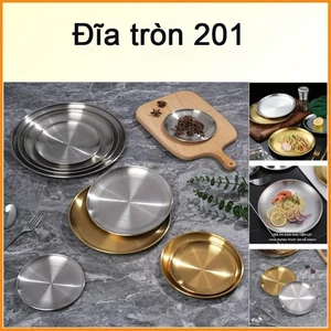 Đĩa dĩa inox tròn trắng bạc -vàng đựng thức ăn Huycook88 đĩa dĩa tròn kiểu Hàn Quốc mâm khay inox,đĩa decor