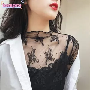 Áo ren nữ BORAGETE, Áo nữ thêu hoa trong suốt, Áo sơ mi dài tay màu đen xuyên thấu thời trang Áo lưới gợi cảm