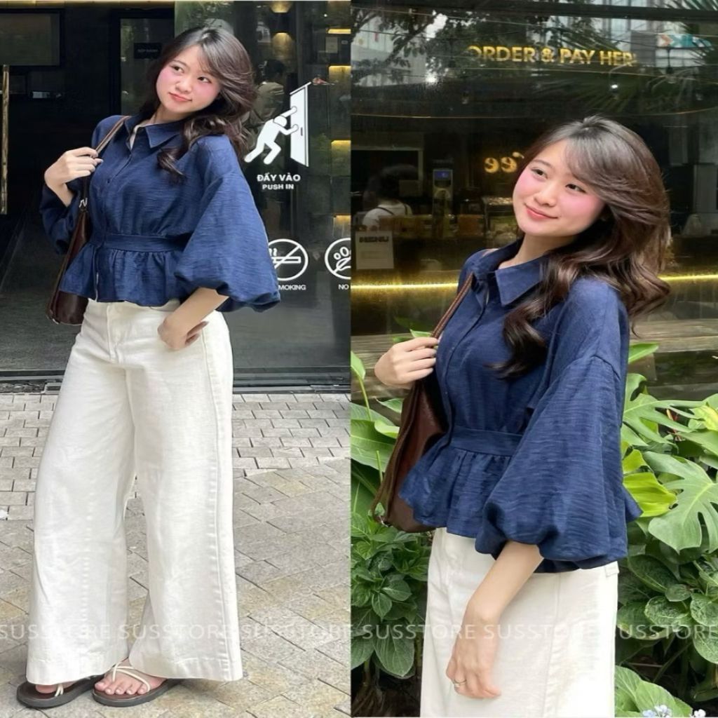 Áo Sơmi Bo Eo Lưng Chun Tay Bồng Cúc Dọc Đũi Hàn A3226P Thời Trang Nữ - SamHi Closet