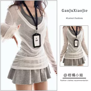 Ba Mảnh Nữ Mùa Xuân Mùa Hè 2026 Phong Cách Mới Pure Desire Dài Tay Chống Nắng Áo Bên Trong Camisole Cao Cấp Ôm Hơn Nhìn Váy Ngắn