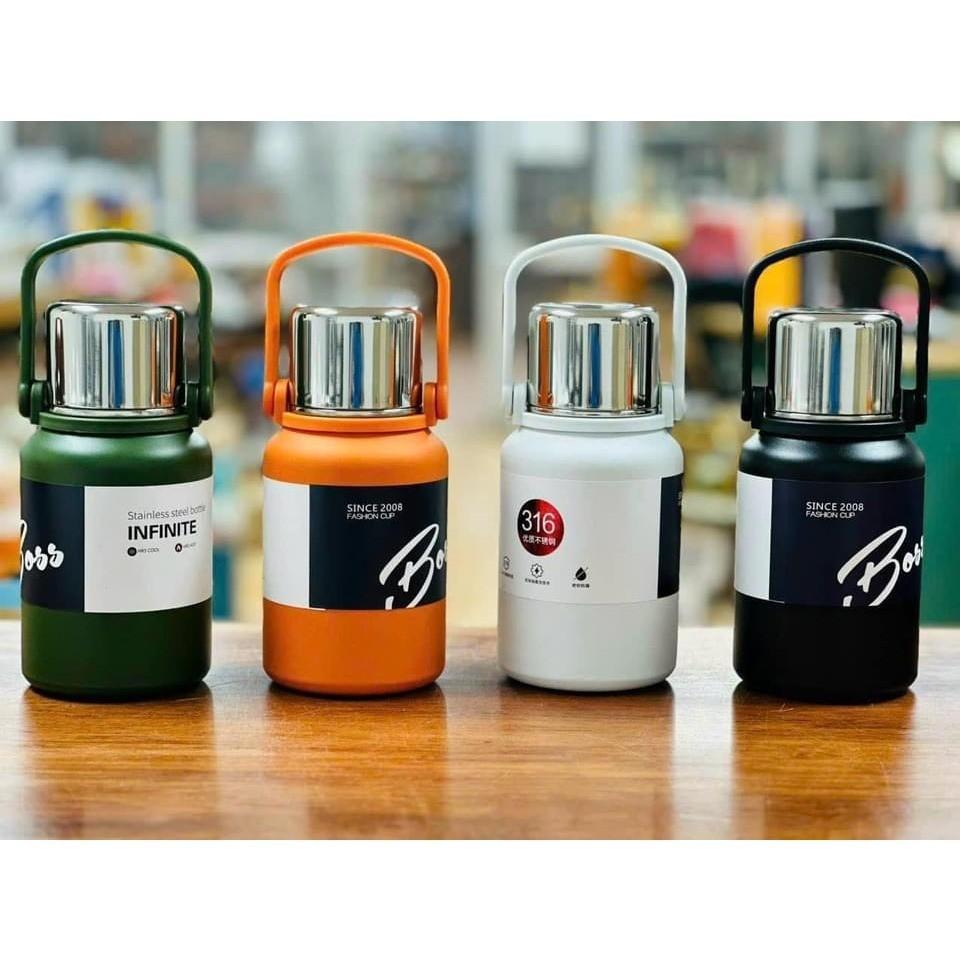 Bình Giữ Nhiệt BOSS 800–1500ml Inox 316– Kèm Cốc & Lọc Trà– Giữ Nhiệt 6-8 tiếng, Có Tay Cầm Tiện Lợi