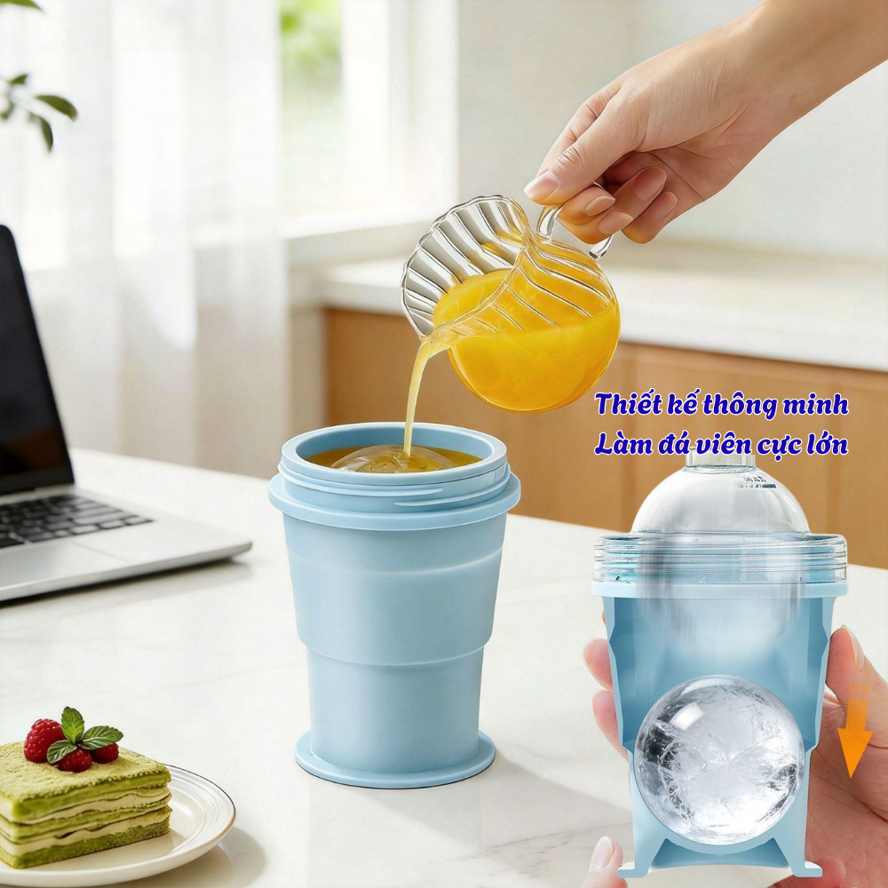 Cốc Gấp Gọn HomeMate 2in1 Làm Đá Viên – Cốc Silicone Du Lịch Kèm Ống Hút, Khuôn Làm Đá Mini Tiện Lợi 2026