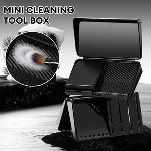 【Roshy】Cọ trang điểm mini bông phấn thiết kế 2 trong 1 xà phòng rửa mặt tích hợp hộp đựng dụng cụ vệ sinh làm sạch