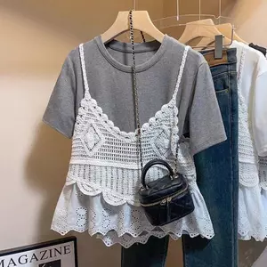 Kích thước lớn Mùa hè Độc đáo Đẹp ngọt ngào Quần áo dễ thương Bộ đồ sơ mi nhỏ dành cho nữ