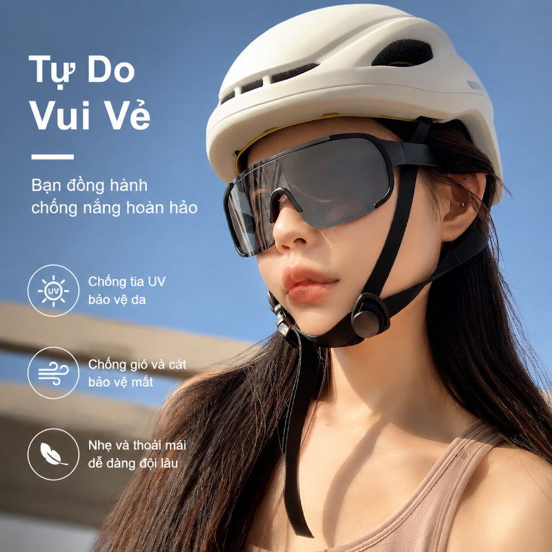 Kính Thể Thao Đổi Màu Chống Bụi – Phân Cực UV, Bảo Vệ Mắt Khi Đi Đường, Dùng Xe Đạp/Xe Máy, Tặng Kèm Hộp Kính