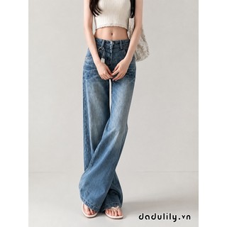 DADUlily | Phong Cách Hàn Quốc Retro, Quần Jean Ống Rộng Cạp Thấp Đã Giặt, Quần Dài, Ống Đứng Mỏng