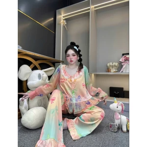 Đồ bộ nữ pijama quần dài tay dài vải lụa Latin Freesize 45kg -54kg - cn158
