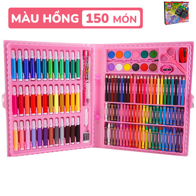 Bộ bút màu nước chất lượng với đầy đủ phụ kiện, 150 cây bút chì màu đa dạng và sách vẽ, quà tặng hoàn hảo cho học sinh