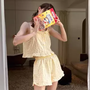 Quần short kẻ sọc mùa hè cho bé gái Bộ đồ ngủ nhỏ ngọt ngào Bộ đồ mặc nhà mùa hè dành cho nữ