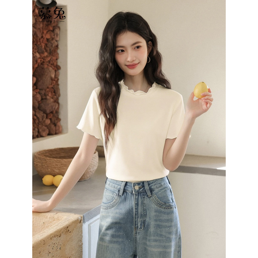Mutu áo thun nữ phong cách Hàn Quốc ngọt ngào, tay ngắn, thiết kế độc đáo