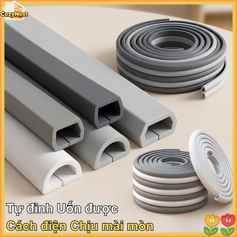 Khe Cắm Dây Tự Dính PVC Mềm Uốn Cong Cắt Tùy Ý Cách Điện An Toàn Chịu Mài Mòn Bảo Vệ Dây Điện Gọn