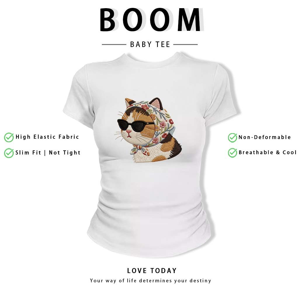 BOOM Áo thêu Baby Tee Nữ Cotton Ôm Body-Áo Thun Ngắn Tay Y2K In Hình PhongCách Mùa Hè, Cổ Tròn Hàng Đầucách hàn phong 33