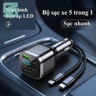 Sạc Xe Hơi Sạc Nhanh Màn Hình Kỹ Thuật Số PD USB C Cáp Có Thể Thu Vào Màn Hình Điện Áp 12 24V