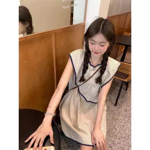 Váy chữ A sọc tay bèo nữ, dáng rộng ôm nhẹ, ngắn gọn phù hợp mùa hè
