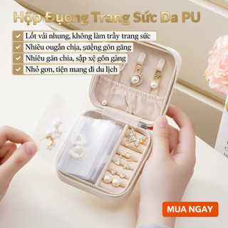 Hộp Đựng Trang Sức Di Động Da PU Mềm Nhung Du Lịch Tổ Chức Nhẫn Vòng Cổ Bông Tai Hộp Bảo Quản