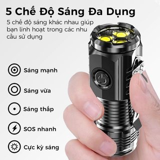 Đèn Pin LED Mini Siêu Sáng 5 Chế Độ, Sạc Qua USB, Chống Nước, Dễ Dàng Mang Theo Ngoài Trời