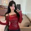 Tweeduj Gothic Áo Thun Nữ Mỏng Lưới Phù Hợp Mặc Ngoài Vai Mùa Hè