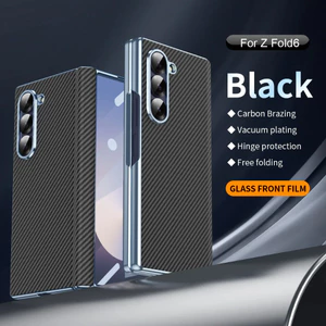 Ốp điện thoại bảo vệ bản lề họa tiết sợi Carbon PC cứng cho Samsung Galaxy Z Fold 7 6 5 4 3 5G có bảo vệ màn hình