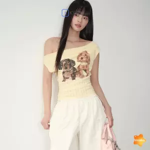 In Hình Chó Con - Áo Thun Tay Ngắn Mỏng Nhẹ Phù Hợp Mùa Hè