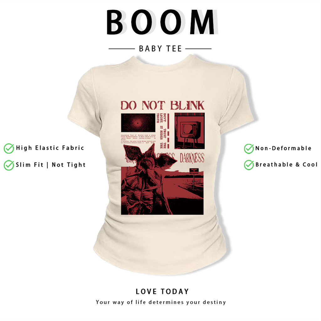 BOOM Áo Baby Tee Nữ Cotton Ôm Body-Áo Thun Ngắn Tay Y2K In Hình PhongCách Mùa Hè, Cổ Tròn Hàng Đầucách hàn quốc phongK05