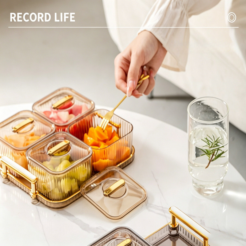 Khay đựng bánh kẹo có nắp – Phong cách sang trọng nhẹ, chia ngăn lưới, để bàn trà, kẹo, snack, cao cấp, chống bụi