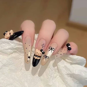 Handmade Đeo Móng Tay Pháp Tính Khí Cao Cấp Nhẹ Nhàng Dễ Thương Da Đen Mèo Kitty Trắng Mắt Mèo Miếng Dán Móng Tay