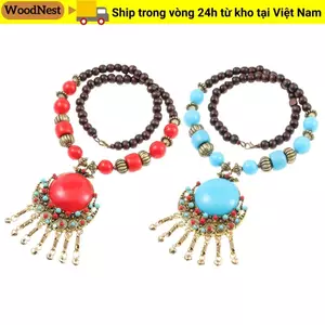 Vòng cổ mặt dây chuyền Bohemian GỖ NHẤT, Quà tặng Vòng cổ hợp kim Bohemian, Trang sức cổ điển chất lượng cao Vòng cổ dài ngọc lam cho bé gái