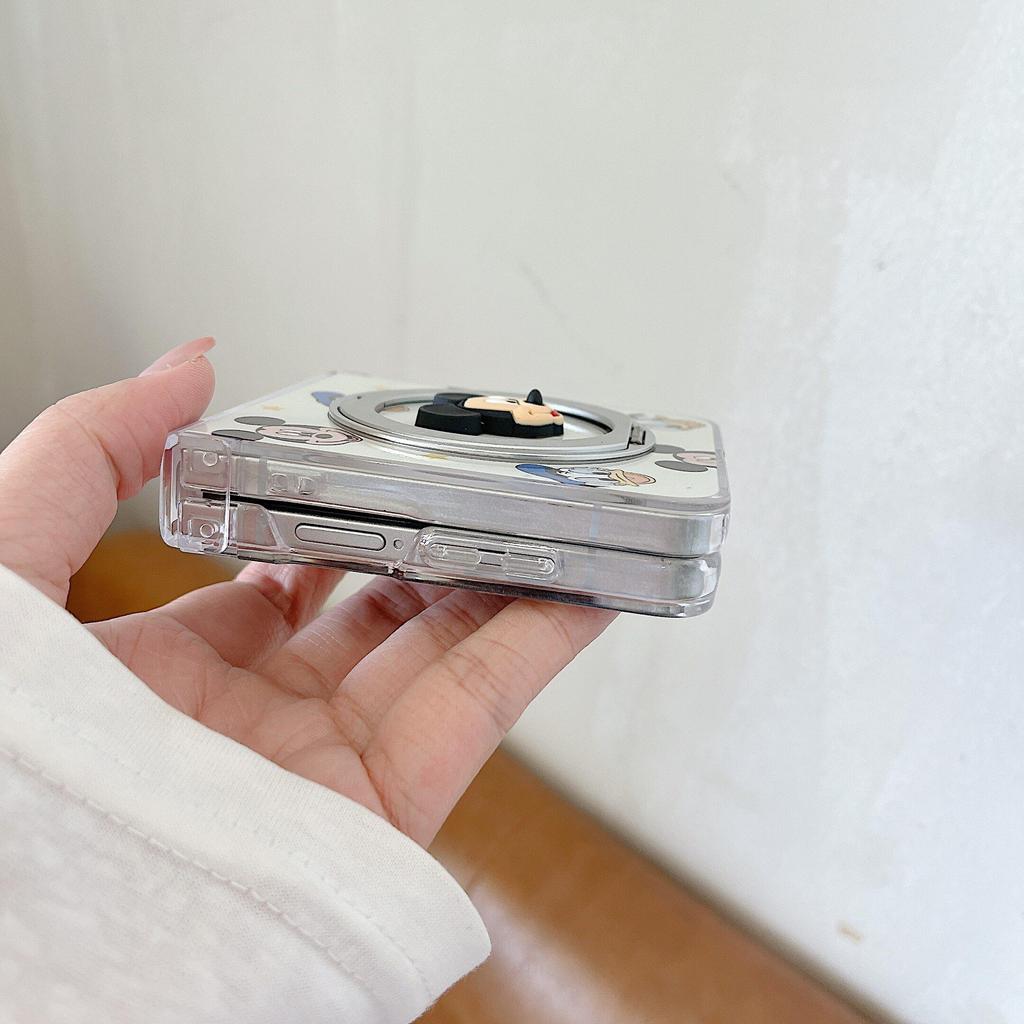 Thích hợp cho Samsung Galaxy ZFlip7 ZFlip6 Chuột Mickey xoay khung ốp điện thoại bao gồm dây buộc gấp vỏ cứng ZFlip 7 6 5 4 5G N3 Flip Mix Flip 2 vỏ bảo vệ