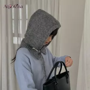 AqToCna Phong Cách Hàn Quốc Mũ Khăn Nữ Thu Đông Ấm Bảo Vệ Tai Có Mũ Trùm Đầu Khăn Len Dệt Kim Mũ AqToCna
