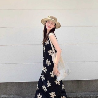 Váy Cami không tay in hoa mùa hè Hình sành điệu Ôm Váy Midi