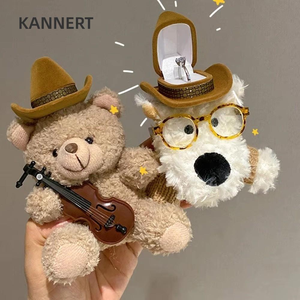 Hộp nhẫn sang trọng hình gấu KANNERT, Hộp lưu trữ nhồi bông Quà tặng ngày lễ tình nhân Màn hình vòng búp bê chó con, Giá đỡ nhẫn đính hôn sang trọng dễ thương cưới Quà tặng cặp đôi