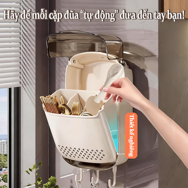 Hộp Đựng Đũa Muỗng Dán Tường – Ống Treo Tường Đựng Đũa Thìa, Nhanh Khô + Chống Bụi