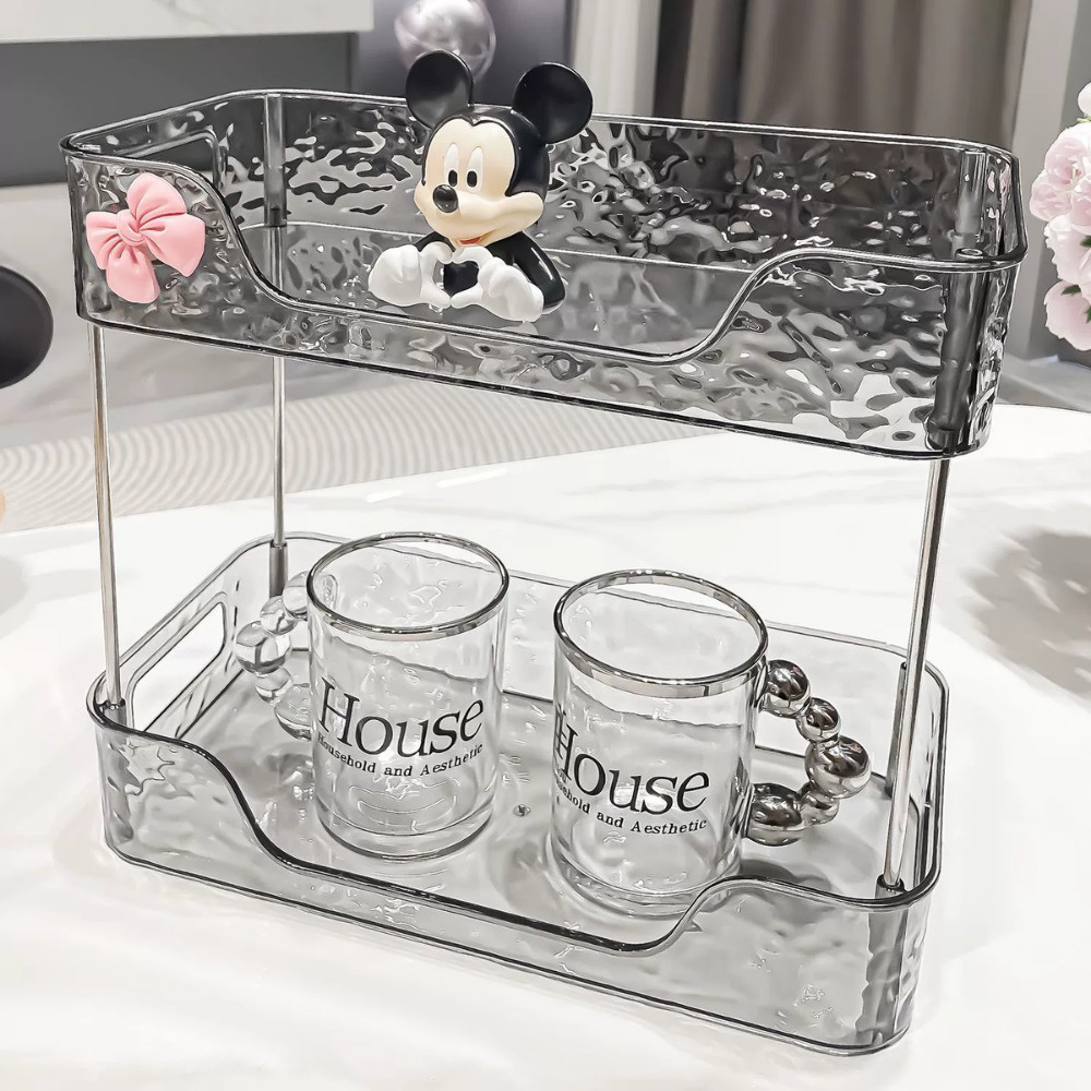Kệ Đựng Mỹ Phẩm Acrylic Sóng Nước 2/3 Tầng, Kệ Trang Điểm Trong Suốt Vân Kim Cương Decor Sang Trọng
