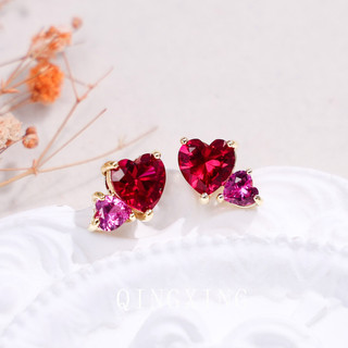 Châu Âu Mỹ ins Phong Cách Mới Tình Yêu Đỏ Corundum Zircon Tình Yêu Trái Tim Bông Tai Nữ